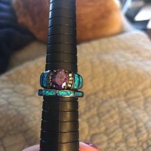 Purple and blue ring set 8.5 w/ black metal